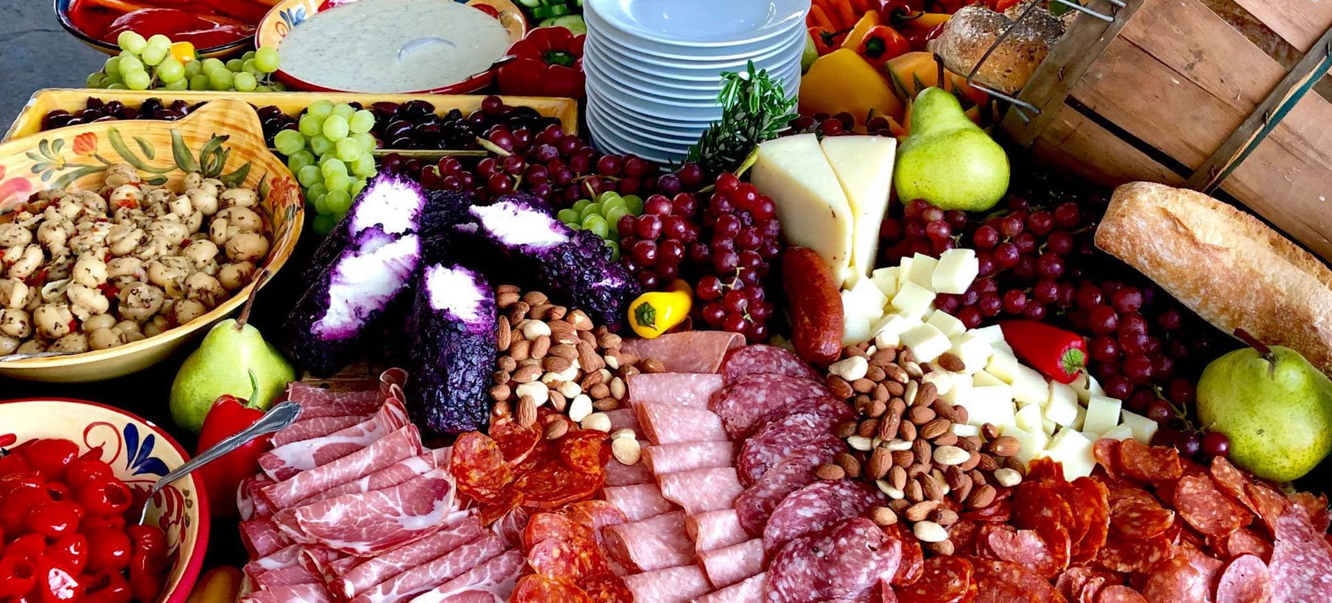 charcuterie board table display by Normandy Catering