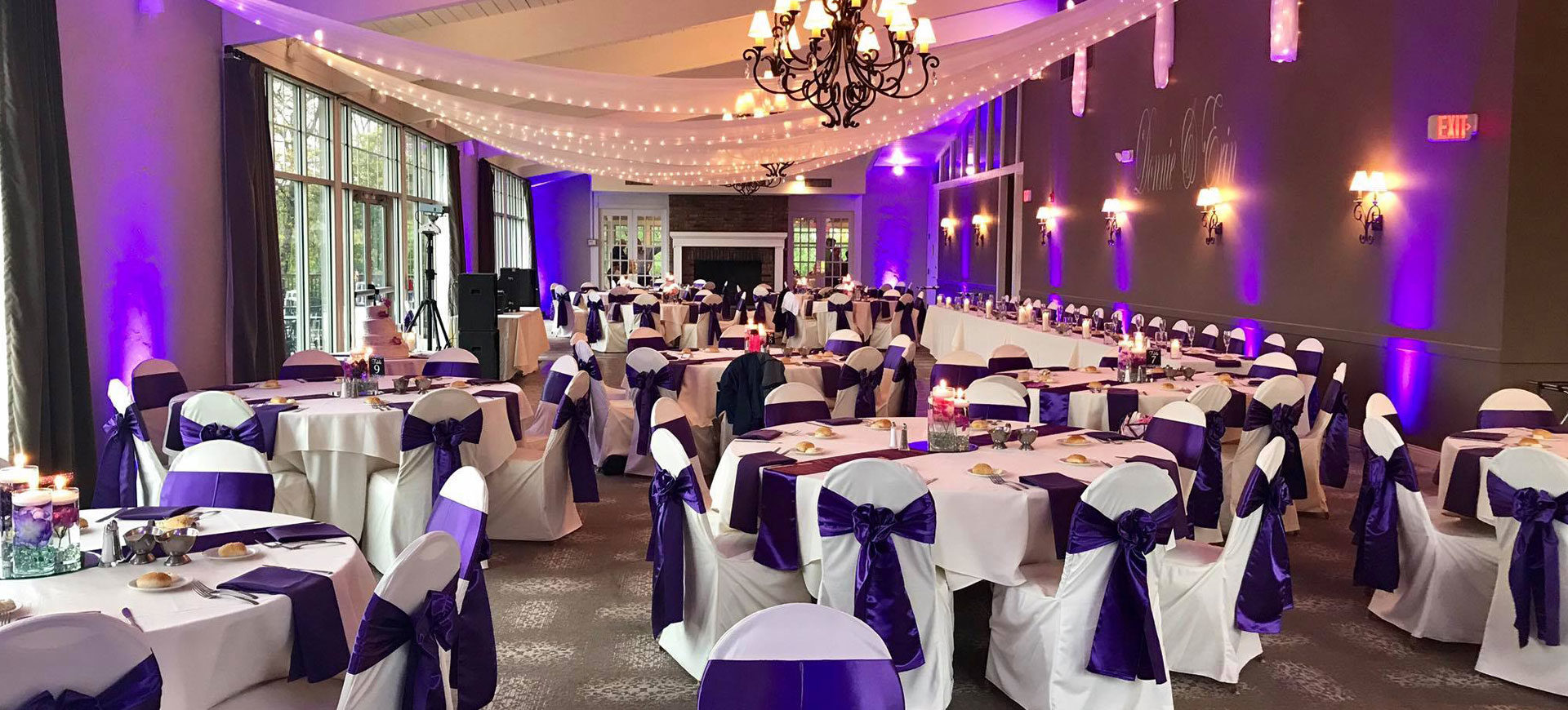 Wedding reception room set up by Normandy Catering
